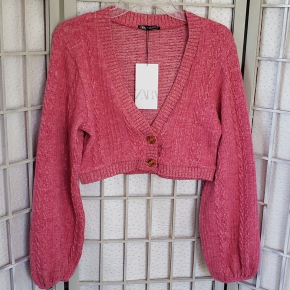Zara Sweaters - Zara nwt long wide smoked  sleeves crop length coral  womens sweater size M